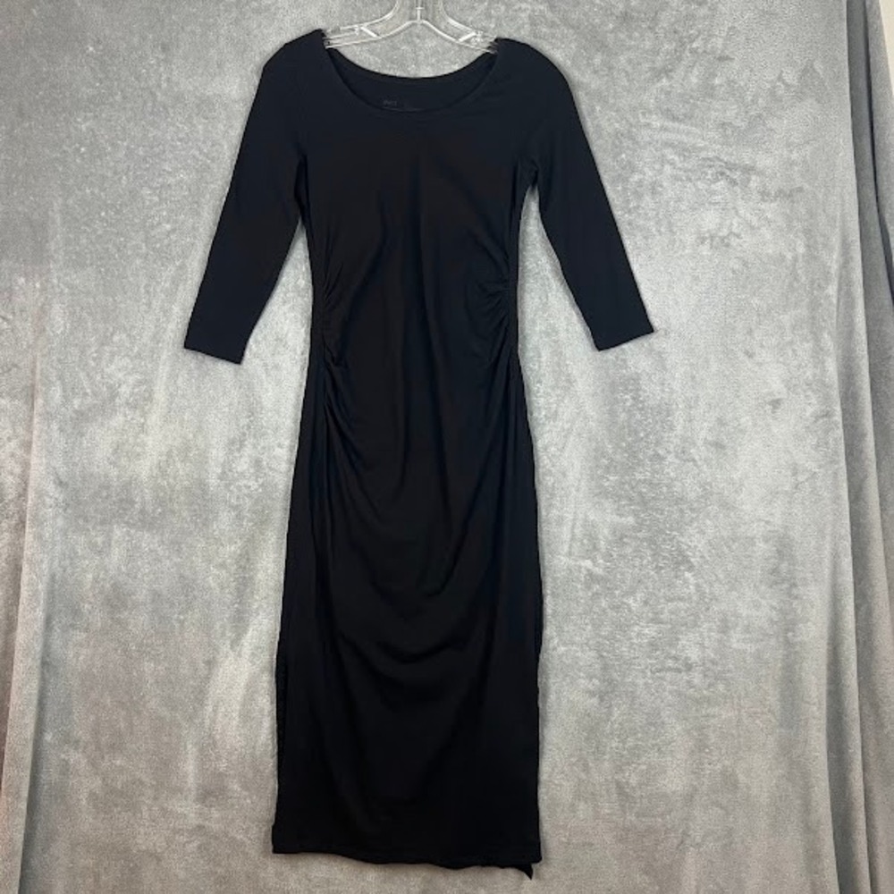 Pact Organic Cotton Midi Dress Womens S Quarter Sleeve Black Minimalist Basics
